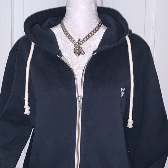 KNOWLEDGECOTTON APPAREL NAVY BLUE ZIP UP HOODIE WITH OWL LOGO - Picture 3 of 8